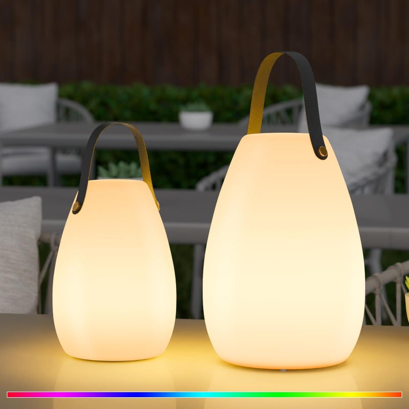 uuffoo 2 Pack Portable Outdoor Table Lamp - Dimmable Rechargeable Night Lights w/ Remote and 7 RGB Colors, IP44 Water-Resistant Hanging Lantern for Patio, Tent, Bedroom, Garden, Emergency - Image 1