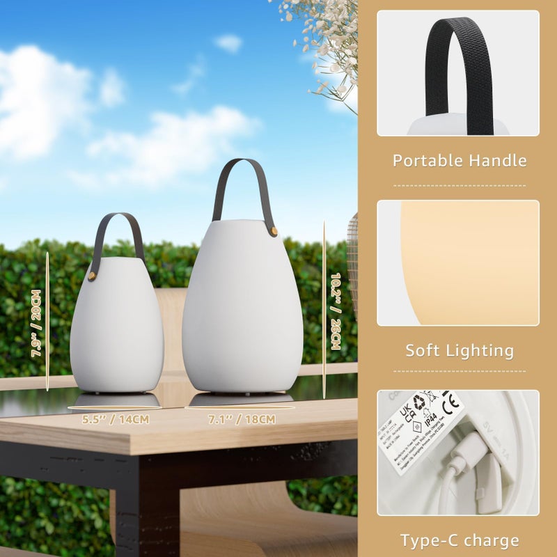 uuffoo 2 Pack Portable Outdoor Table Lamp - Dimmable Rechargeable Night Lights w/ Remote and 7 RGB Colors, IP44 Water-Resistant Hanging Lantern for Patio, Tent, Bedroom, Garden, Emergency - Image 2