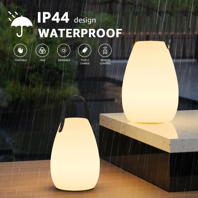 uuffoo 2 Pack Portable Outdoor Table Lamp - Dimmable Rechargeable Night Lights w/ Remote and 7 RGB Colors, IP44 Water-Resistant Hanging Lantern for Patio, Tent, Bedroom, Garden, Emergency - Image 4