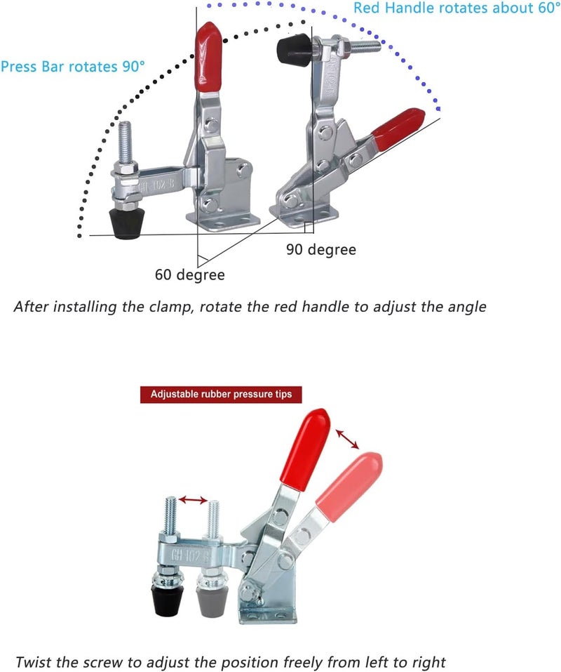 Acrux7 12 Pack Toggle Clamp, Adjustable Hold Down Clamps for Woodworking 200lb Holding Capacity 102-B Style Vertical Quick Release Toggle Clamps for Smokers, Doors, Cabinets, Tool Boxes - Image 3