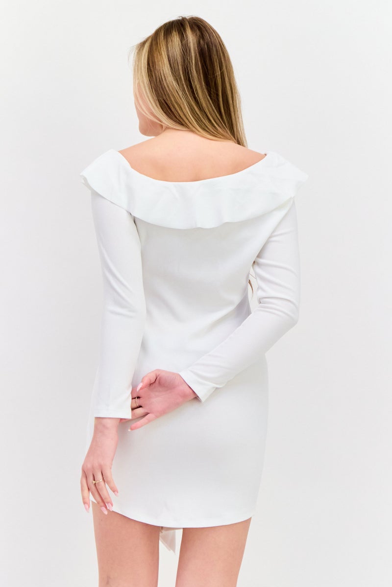 Asos Design Women Solid Mini Dress, White - Image 3