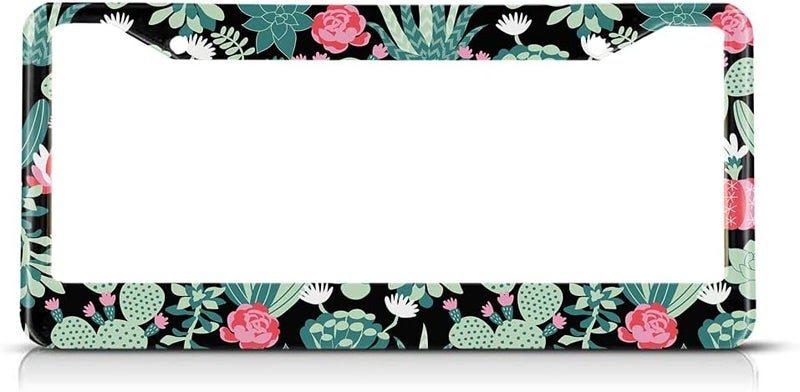 Beabes Tropical Cactus Pattern License Plate Frame - Image 1