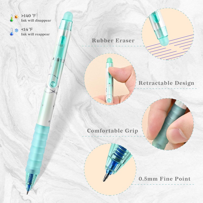 Temiary 12 Pcs Retractable Erasable Gel Pens, Gel Ink Pen with Eraser, 0.5 mm Fine Point Smooth Writing for Journaling Note Taking Crossword Puzzles (Blue Ink) - Image 3