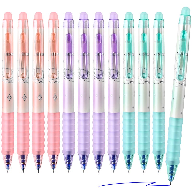 Temiary 12 Pcs Retractable Erasable Gel Pens, Gel Ink Pen with Eraser, 0.5 mm Fine Point Smooth Writing for Journaling Note Taking Crossword Puzzles (Blue Ink) - Image 1
