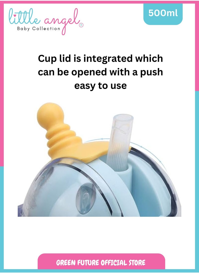 Little Angel Kids Water Bottle, High Quality 500ml - Leak-Proof with Straw and Strap, Portable and Durable Design for Toddlers & Young Children - Cute Space Design - Yellow  - Image 3