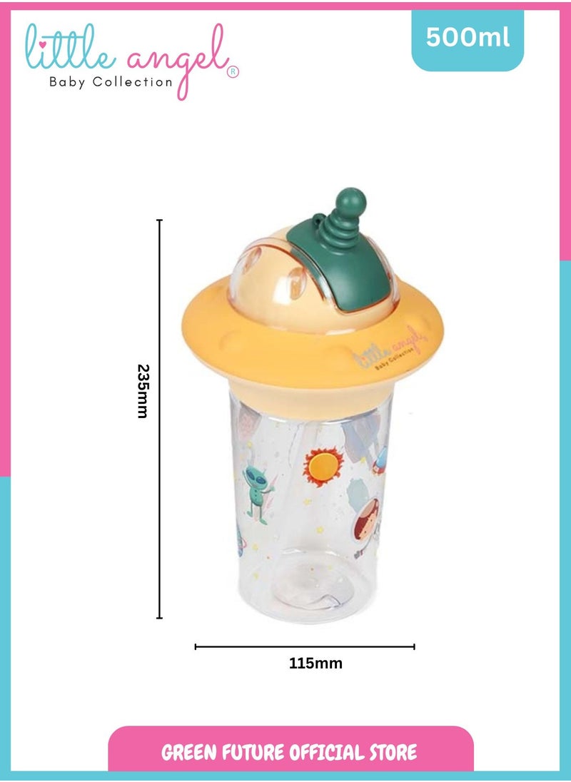 Little Angel Kids Water Bottle, High Quality 500ml - Leak-Proof with Straw and Strap, Portable and Durable Design for Toddlers & Young Children - Cute Space Design - Yellow  - Image 5