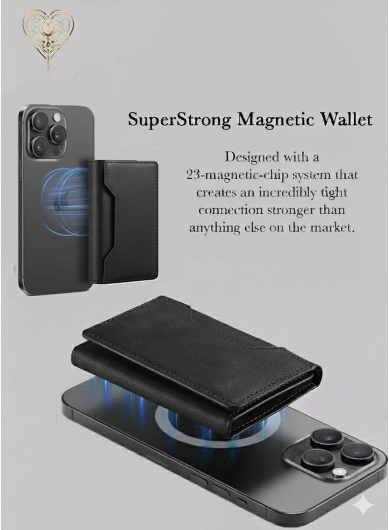 كيامور حامل بطاقات هاتف جلدي اسود مغناطيسي مع حامل مقاوم للصدمات، جيب حامل بطاقات ثلاثي الطي قابل للفصل مغناطيسي متوافق مع محفظة MagSafe متوافق مع سلسلة iPhone 16/15/14/13/12 - Image 3