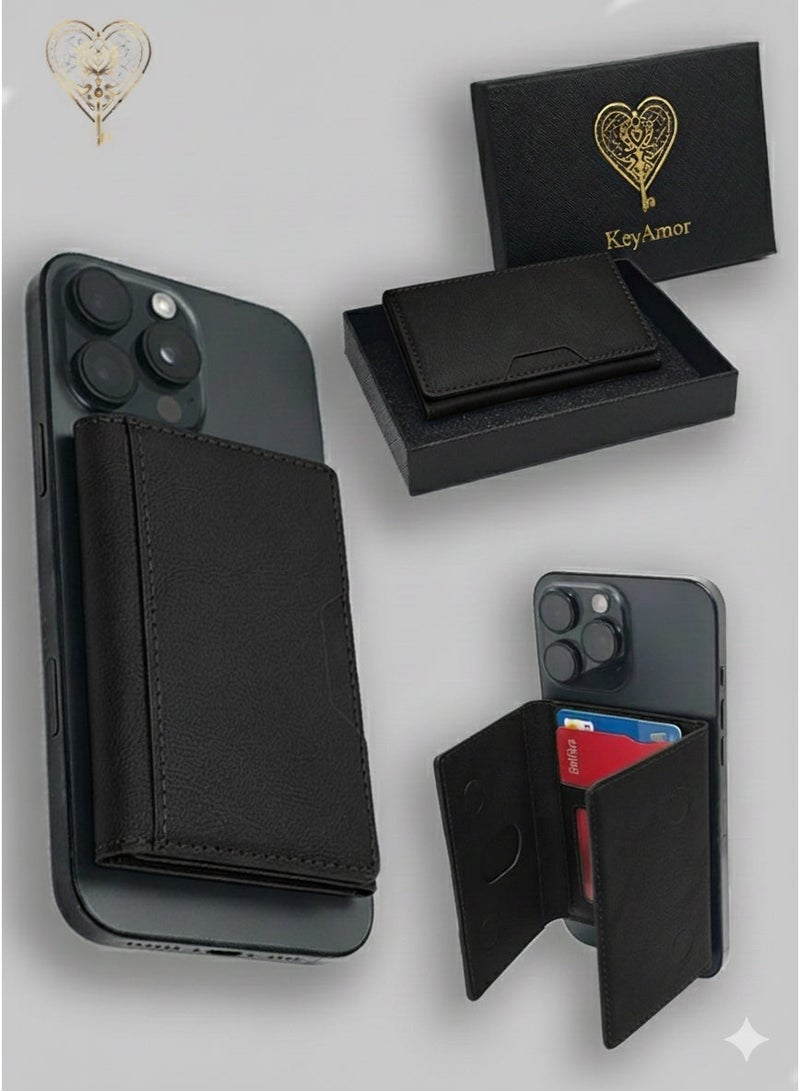 كيامور حامل بطاقات هاتف جلدي اسود مغناطيسي مع حامل مقاوم للصدمات، جيب حامل بطاقات ثلاثي الطي قابل للفصل مغناطيسي متوافق مع محفظة MagSafe متوافق مع سلسلة iPhone 16/15/14/13/12 - Image 1