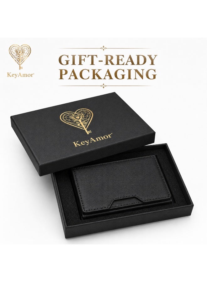 KeyAmor Magnetic black Leather Phone Wallet Card Holder with Shockproof Stand, Magnetic Detachable Trifold Wallet Card Holder Pocket Compatible with MagSafe Wallet Compatible with iPhone 16/15/14/13/12 series - Image 2