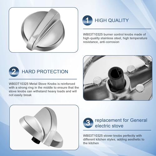 Fetechmate WB03T10325 Heavy Metal Knobs Compatible with G.E Cooktop Burner Stove Control Knobs Replace 2691864 AP5690210 PS3510510 EAP3510510 (5 Pack) - Image 4