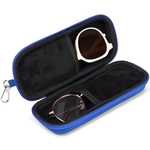 Tangoner Double Eyeglasses Case Hard Shell Dual Sunglasses Organizer with Zipper Closure Travel Eyewear Storage for Vehicle holds 2 Pairs of Glasses, Blue - Image 1