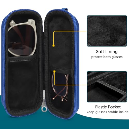 Tangoner Double Eyeglasses Case Hard Shell Dual Sunglasses Organizer with Zipper Closure Travel Eyewear Storage for Vehicle holds 2 Pairs of Glasses, Blue - Image 3