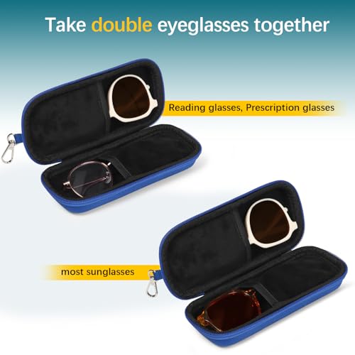 Tangoner Double Eyeglasses Case Hard Shell Dual Sunglasses Organizer with Zipper Closure Travel Eyewear Storage for Vehicle holds 2 Pairs of Glasses, Blue - Image 2