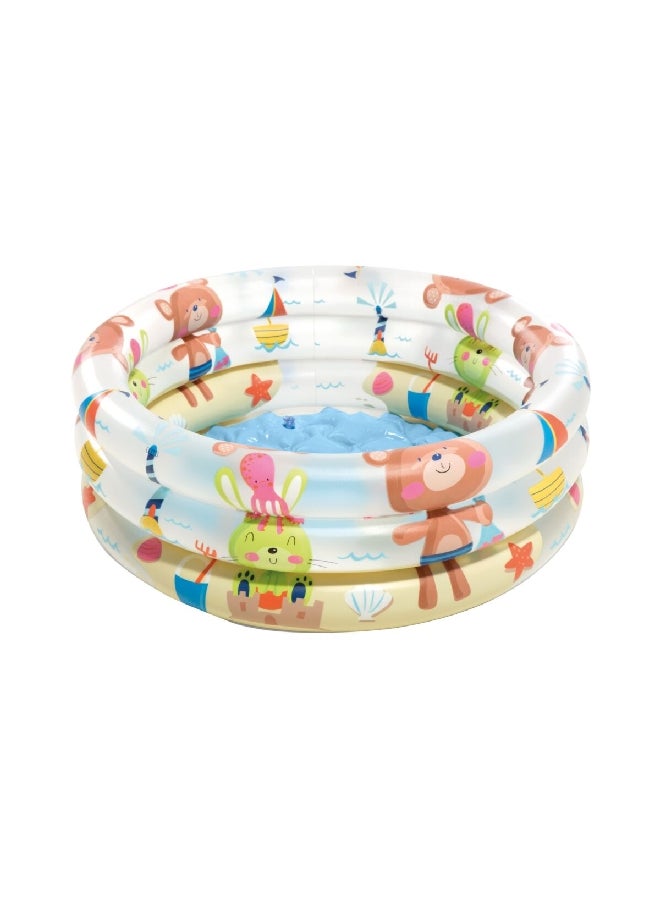 انتكس 57106 حمام سباحة للأطفال دائري قابل للنفخ بثلاث حلقات من البي في سي متعدد الألوان 22 × 61 × 61 سم - Image 1