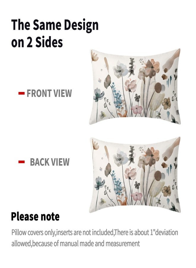 aportt Brown Cream Grey Teal Floral Pillow Covers 12x20 Inch Watercolor Flower Lumbar Bed Pillow Cases Rustic Abstract Modern Throw Pillows Set of 2 Farmhouse Home Decor for Living Room Bedroom Bed Cushion - Image 4