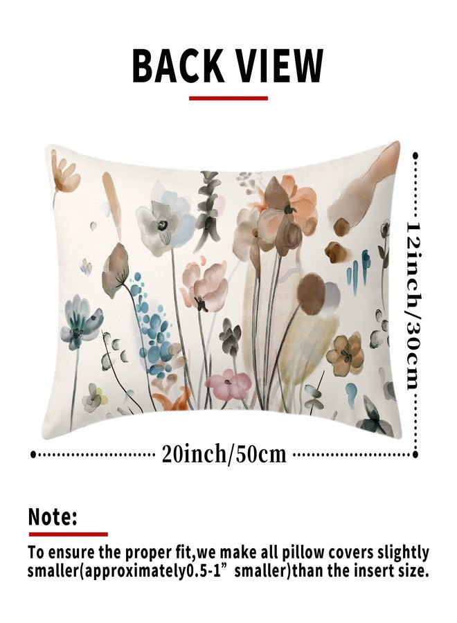 aportt Brown Cream Grey Teal Floral Pillow Covers 12x20 Inch Watercolor Flower Lumbar Bed Pillow Cases Rustic Abstract Modern Throw Pillows Set of 2 Farmhouse Home Decor for Living Room Bedroom Bed Cushion - Image 3