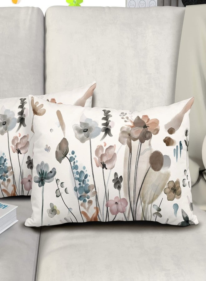 aportt Brown Cream Grey Teal Floral Pillow Covers 12x20 Inch Watercolor Flower Lumbar Bed Pillow Cases Rustic Abstract Modern Throw Pillows Set of 2 Farmhouse Home Decor for Living Room Bedroom Bed Cushion - Image 5