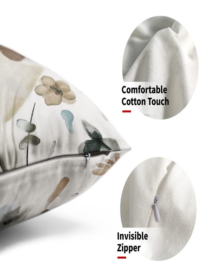 aportt Brown Cream Grey Teal Floral Pillow Covers 12x20 Inch Watercolor Flower Lumbar Bed Pillow Cases Rustic Abstract Modern Throw Pillows Set of 2 Farmhouse Home Decor for Living Room Bedroom Bed Cushion - Image 2