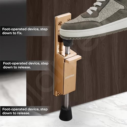 Plantex Kickdown Door Stopper Spring Loaded Telescopic Step On/Off Door Stopper Rubber, Adjustable Heavy Duty Door Locks Holder Stops/Release by Foot/Door Stops - Pack of 1 (Rose Gold) - Image 4
