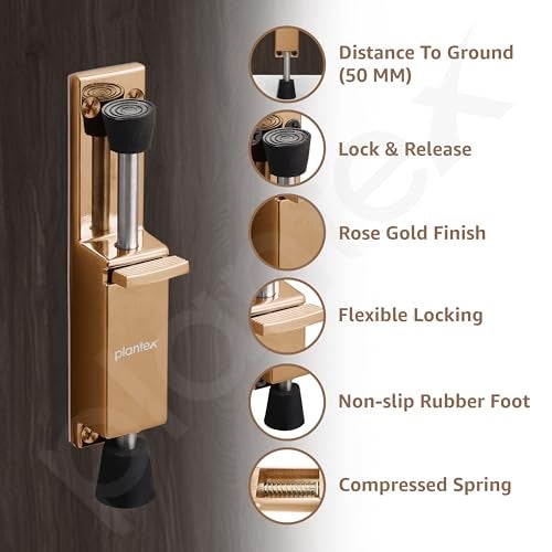 Plantex Kickdown Door Stopper Spring Loaded Telescopic Step On/Off Door Stopper Rubber, Adjustable Heavy Duty Door Locks Holder Stops/Release by Foot/Door Stops - Pack of 1 (Rose Gold) - Image 5