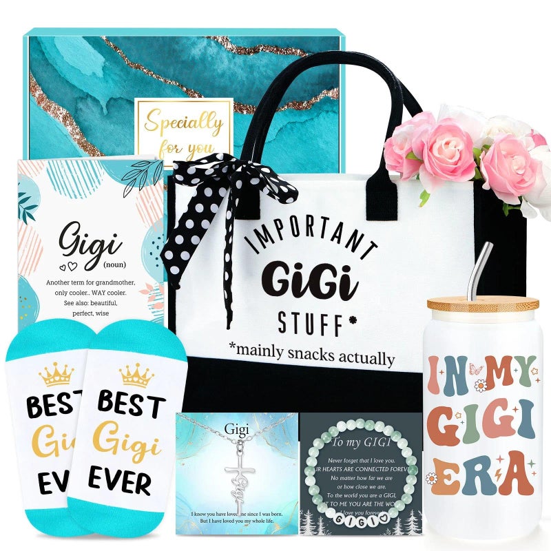 Verouis Gigi Gifts for Grandma Gigi Birthday Gifts from Grandkids Cool Grandma Gift Set for Christmas, Happy Birthday Gift Ideas for Women from Grandson, Granddaughter, Grandkids with Tote Bag, 16oz Cup - Image 1