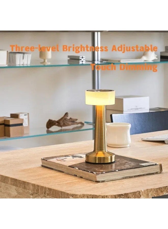 أباجورة طاولة LED محمول قابل لإعادة الشحن مع 3 خيارات للإضاءة (أبيض، أحمر، دافئ) ذهبي - Image 2