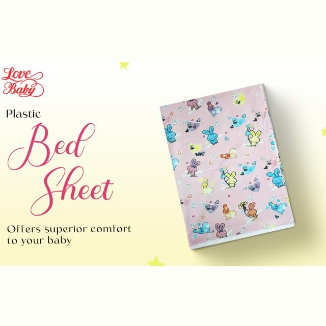 Love Baby Soft Assorted Plastic Bed Sheet for Boys and Girls Cute Baby Bedsheet Pink  - Image 3