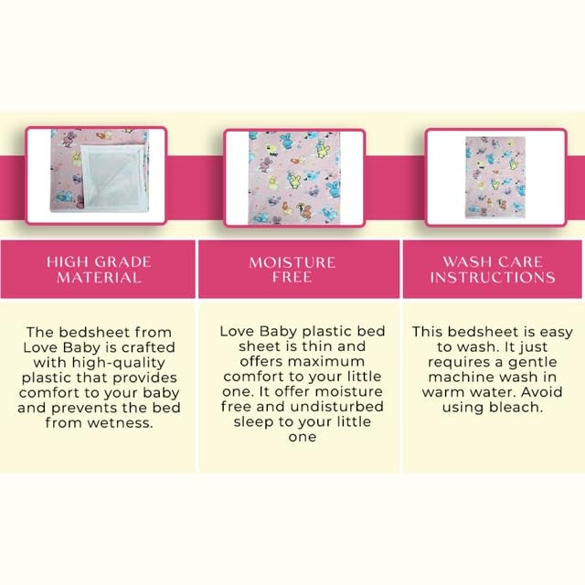 Love Baby Soft Assorted Plastic Bed Sheet for Boys and Girls Cute Baby Bedsheet Pink  - Image 4