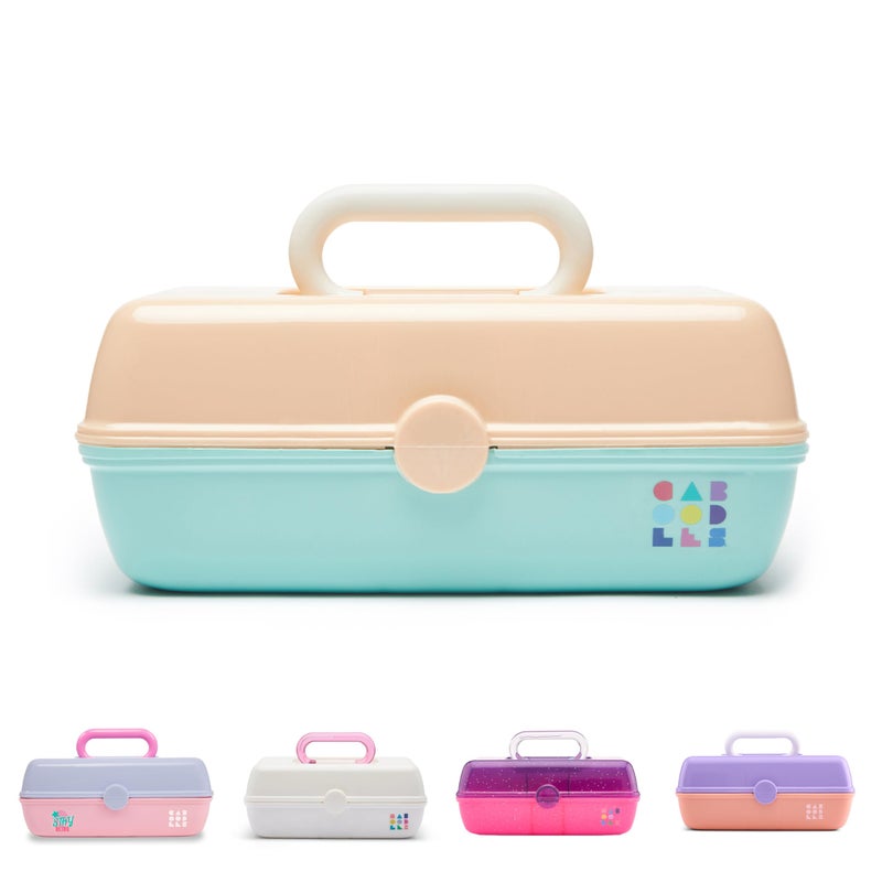 Caboodles Pretty in Petite Makeup Box TwoTone Peach on Seafoam Hard Plastic Organizer Box 2 Swivel Trays Fashion Mirror Secure Latch for Safe Travel
