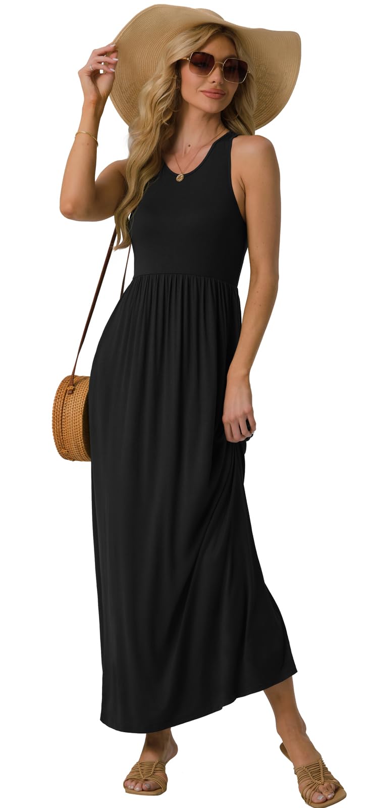 GRECERELLE Women's Summer Sleeveless Casual Long Tank Maxi Dress with Pockets, Black, S - Image 5