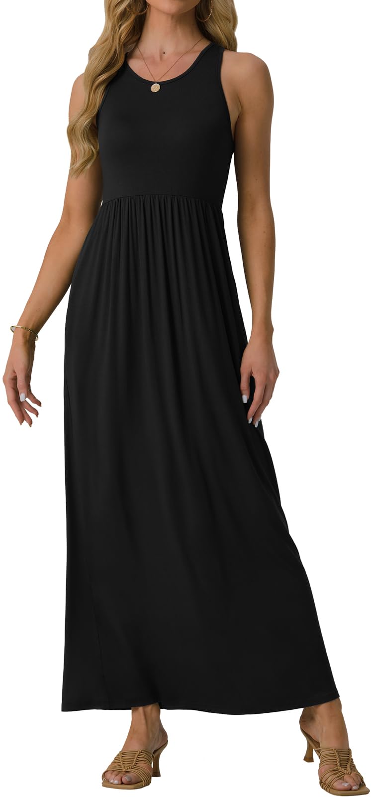 GRECERELLE Women's Summer Sleeveless Casual Long Tank Maxi Dress with Pockets, Black, S - Image 2