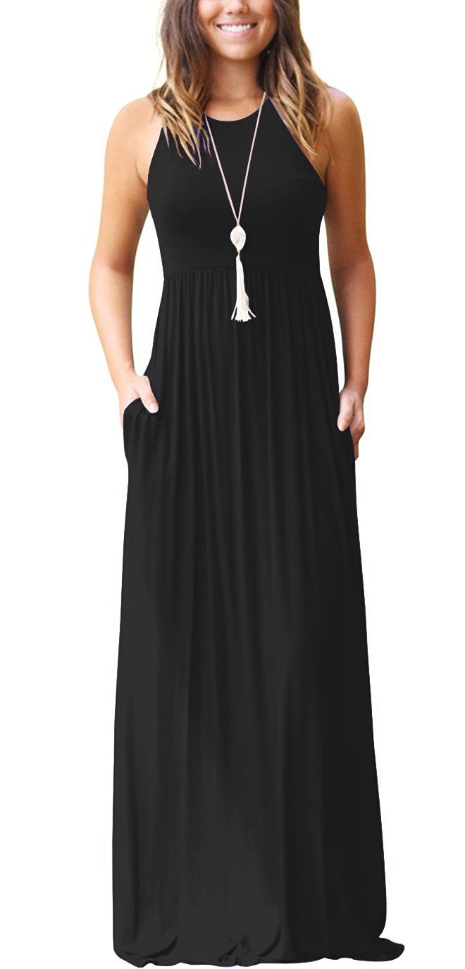 GRECERELLE Women's Summer Sleeveless Casual Long Tank Maxi Dress with Pockets, Black, S - Image 1