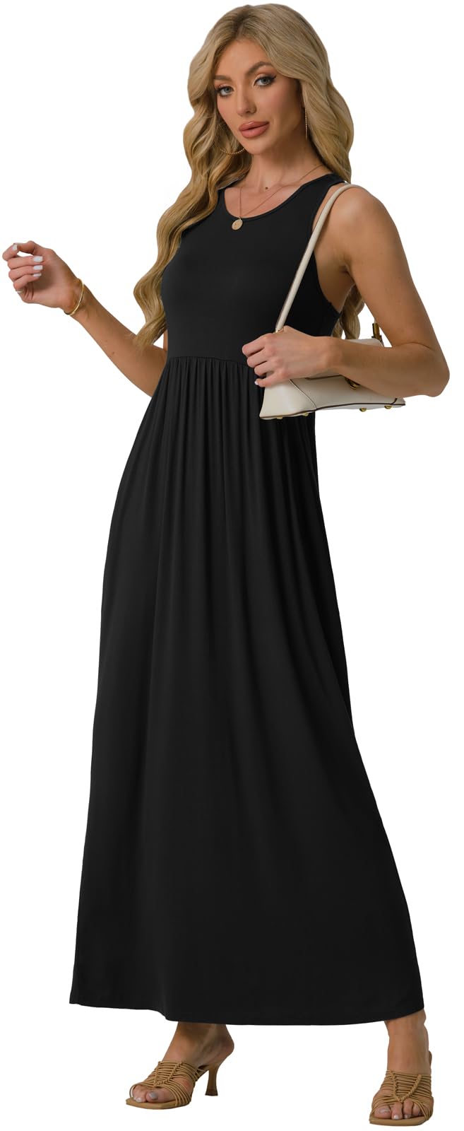 GRECERELLE Women's Summer Sleeveless Casual Long Tank Maxi Dress with Pockets, Black, S - Image 3