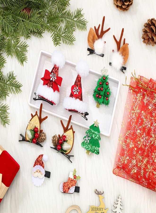 Dingion 18 Pieces Christmas Hair Clips Christmas Organza Bags Set Hair Accessories Xmas Small Gifts Hairpins Jewelry Candy Gift Mini Drawstring Bags for Women Girls Winter Wedding Party - Image 3