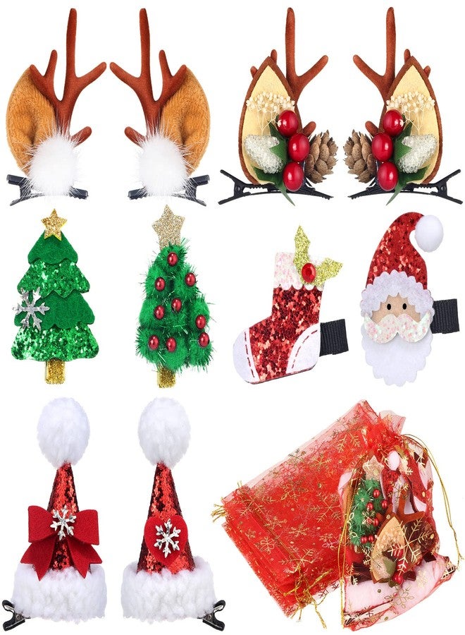 Dingion 18 Pieces Christmas Hair Clips Christmas Organza Bags Set Hair Accessories Xmas Small Gifts Hairpins Jewelry Candy Gift Mini Drawstring Bags for Women Girls Winter Wedding Party - Image 1