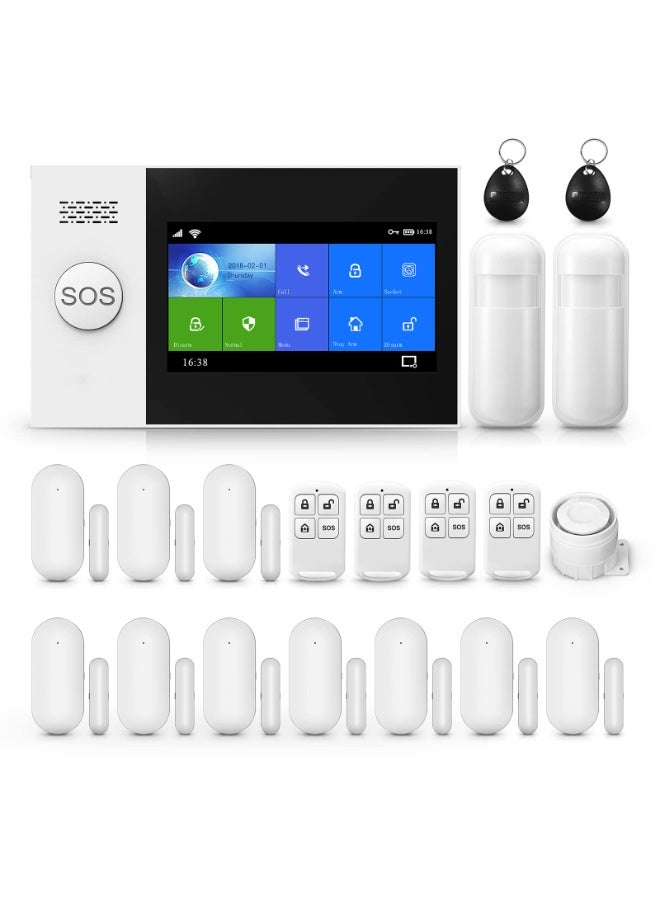 WALALLA Touch Screen Alarm System for Whole House Security, WiFi Wireless Home Alarm 20 Piece Kit with Siren, PIR Motion Sensor, Remote Controls, Window/Door Sensor,Support SMS Push - Image 1