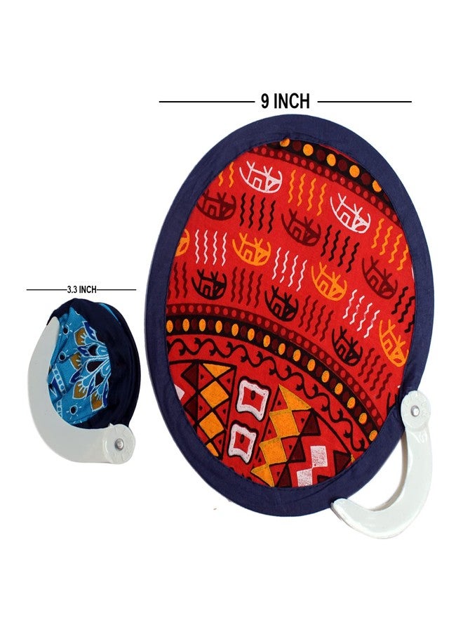 AASA Hand Pankhi/Fan with Handle for Cool Air Home Decor and Travel Use (Multicolor, Set of 2Pcs) - Image 2