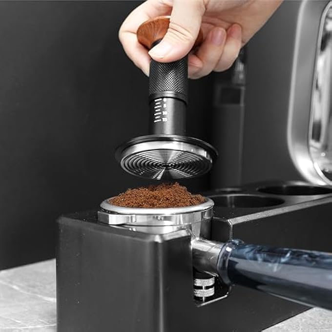 LePRESSO Ground Coffee Tamper 585Mm Portafilter Thread Bottom For Coffee Bean Powder Stainless Steel Base Wooden Handle Espresso Tamper For Coffee Machine Barista Spring Calibrated  Black - Image 4