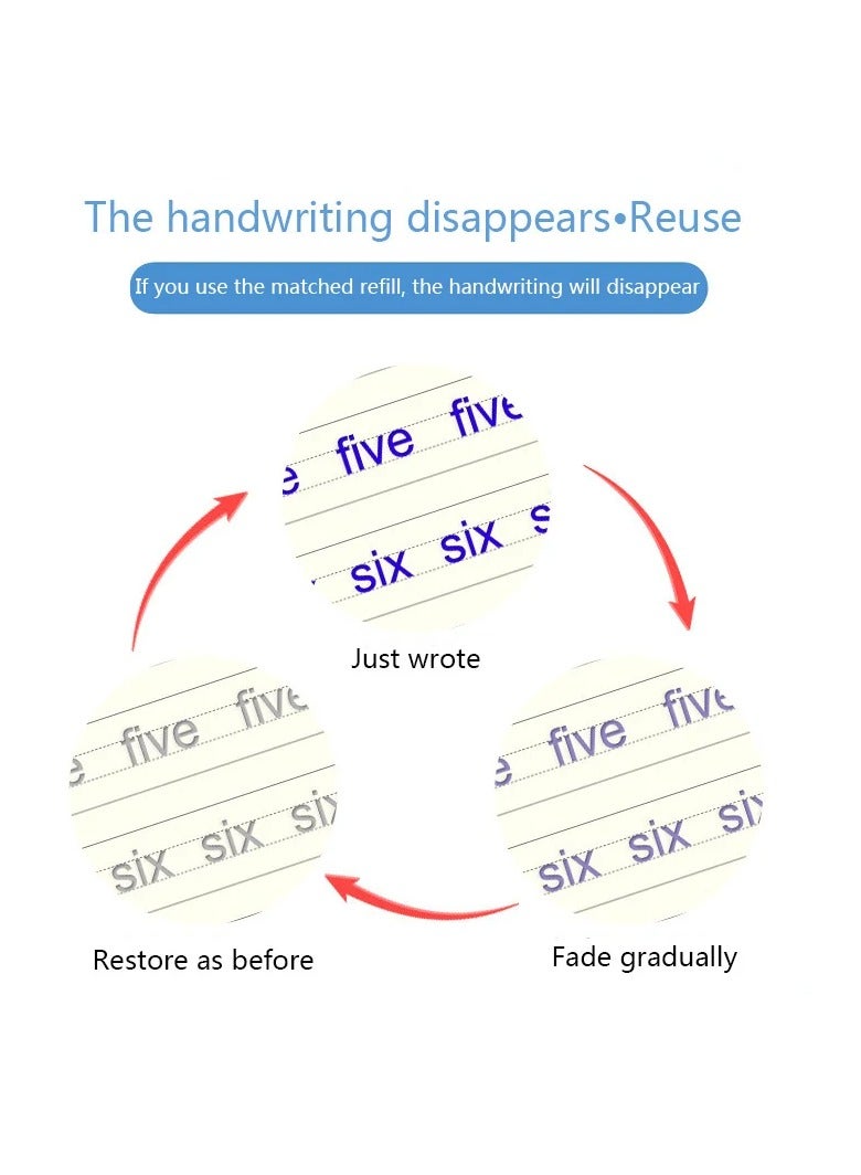 4Pcs Magic Books Handwriting Practice Workbook Reusable Copybook Notebooks (4 Books + 1 Pen + 10 Refills)
