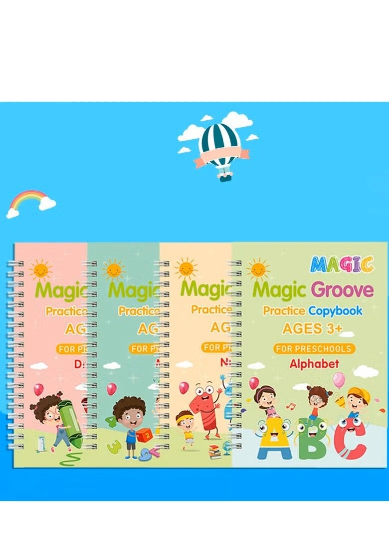 Generic 4Pcs Magic Books Handwriting Practice Workbook Reusable Copybook Notebooks (4 Books + 1 Pen + 10 Refills)  - Image 2