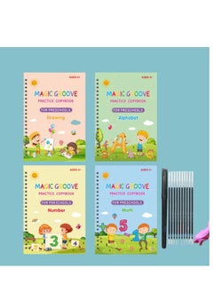 Generic 4Pcs Magic Books Handwriting Practice Workbook Reusable Copybook Notebooks (4 Books + 1 Pen + 10 Refills)  - Image 1