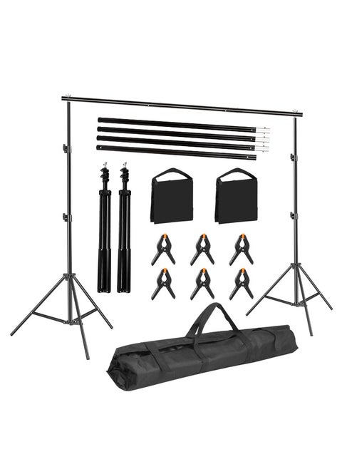 Backdrop Stand (2x3m), Adjustable Photo Studio Backdrop Stand Support Kit Background Stand with 6 Backdrop Clamps,4 Sandbags and Carrying Bag for Portrait Product Photography