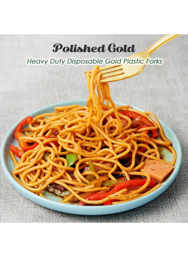 FOCUSLINE 300 Pack Disposable Gold Plastic Forks, Solid and Durable Plastic Cutlery Forks, Heavy Duty Disposable Utensil Silverware for Catering, Parties, Dinners, Weddings - Image 3