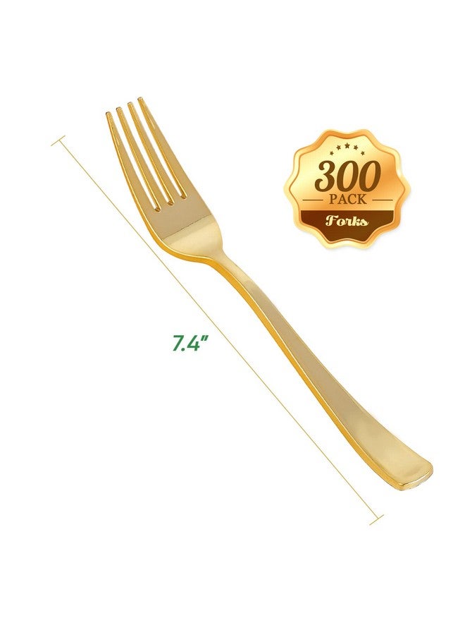 FOCUSLINE 300 Pack Disposable Gold Plastic Forks, Solid and Durable Plastic Cutlery Forks, Heavy Duty Disposable Utensil Silverware for Catering, Parties, Dinners, Weddings - Image 2