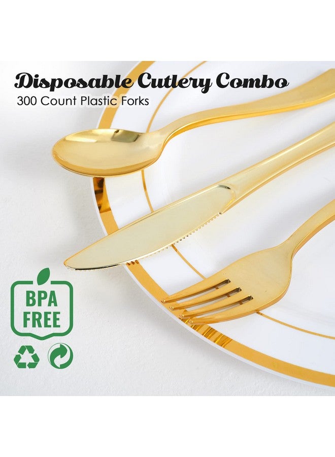 FOCUSLINE 300 Pack Disposable Gold Plastic Forks, Solid and Durable Plastic Cutlery Forks, Heavy Duty Disposable Utensil Silverware for Catering, Parties, Dinners, Weddings - Image 5