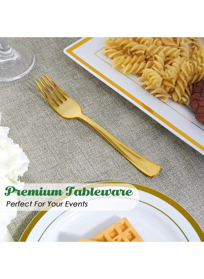 FOCUSLINE 300 Pack Disposable Gold Plastic Forks, Solid and Durable Plastic Cutlery Forks, Heavy Duty Disposable Utensil Silverware for Catering, Parties, Dinners, Weddings - Image 4