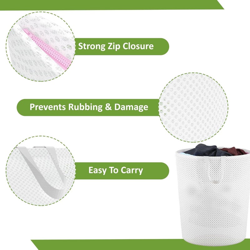 Kuber Industries Pack of 2 Polyester Mesh Laundry Bag with Zip Handles Reusable Washing Bags for Washing Machine Ideal for Delicate Fabrics Lingerie Shoes Protection YZ51 White - Image 4