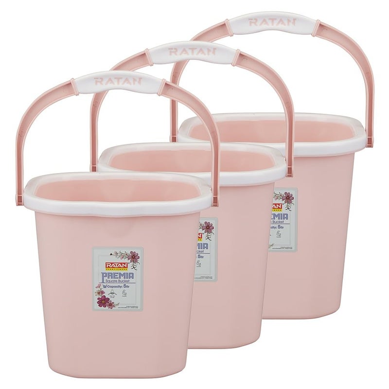 RATAN PLASTICWARE دلو راتان بلاستيكوير بريما (5 لتر × 3) - وردي ديازو | خفيف الوزن وسهل الحمل | مثالي للاستخدام في الحمامات والمطابخ والمناطق الرطبة - Image 1