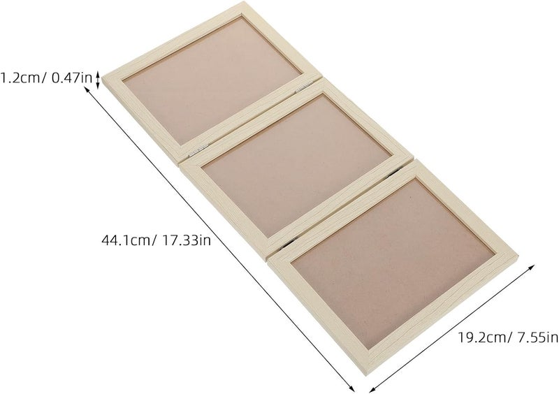 Frame: Triple Hinged Wood Front Three Opening Photo Frame Stand Vertical On Tabletop - Birthday Present for Women Mom 17"X8" - Image 2