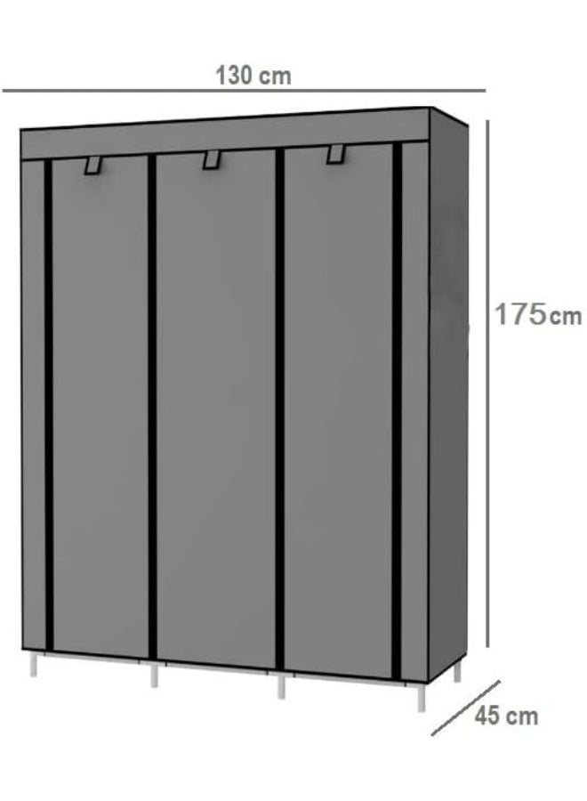 خزانة ملابس قابلة للطي بـ3 ابواب فاخرة وقابلة 6 طبقات + 2 لتخزين الملابس وتنظيم الارفف قماش اميرة غير منسوج وبلاستيك البولي بروبيلين رمادي - Image 2